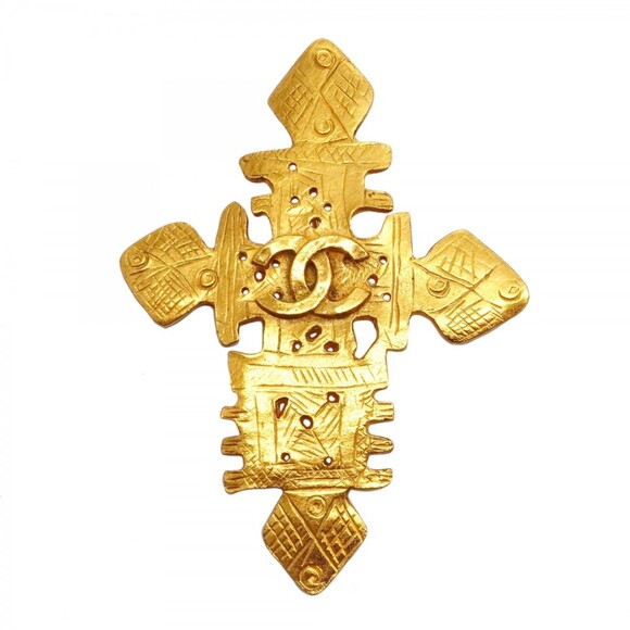 CHANEL Gold Logo Brooch